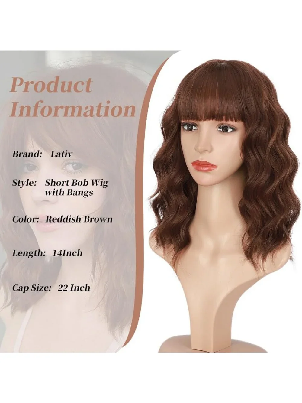 Women's Reddish Brown 14 Inch Heat Resistant Synthetic Fiber Shoulder Length Wig